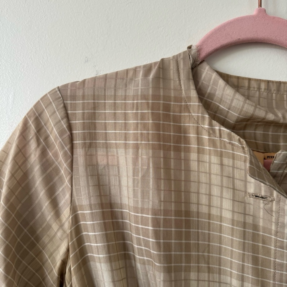 Vintage Tan Gingham Style Button-Down Dress - Picture 2 of 8